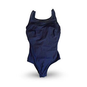 Vtg Robby Len Swimfashions Blue One-Piece High Back Swimsuit Swimming Size 14